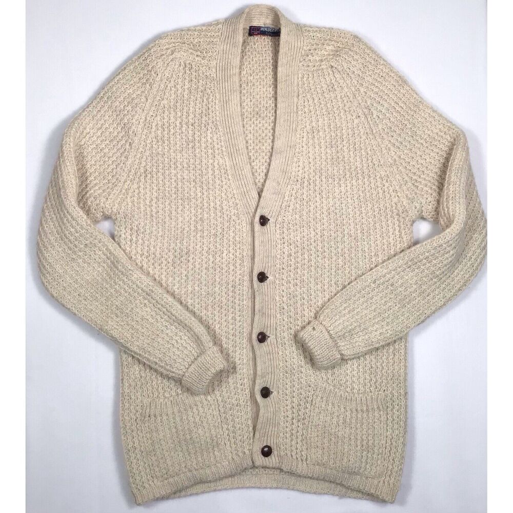 Vintage Wool Fisherman Cardigan Sweater Mens XL 44 46 British